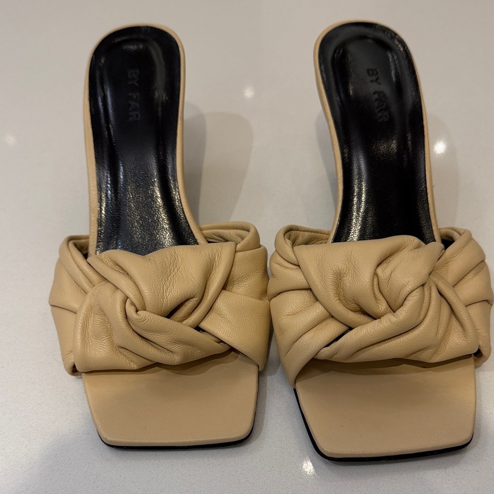 BY FAR Cream Leather Mules